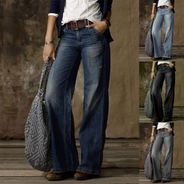 Retro Casual: Straight Trousers Leg Wide Leg Pants For Women - Image 3