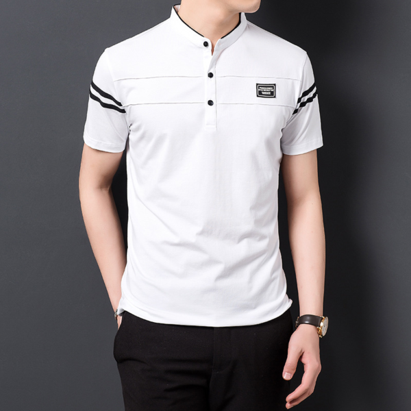 Summer Men's: T-shirt Fashion Stand Collar Short Sleeve - Image 4