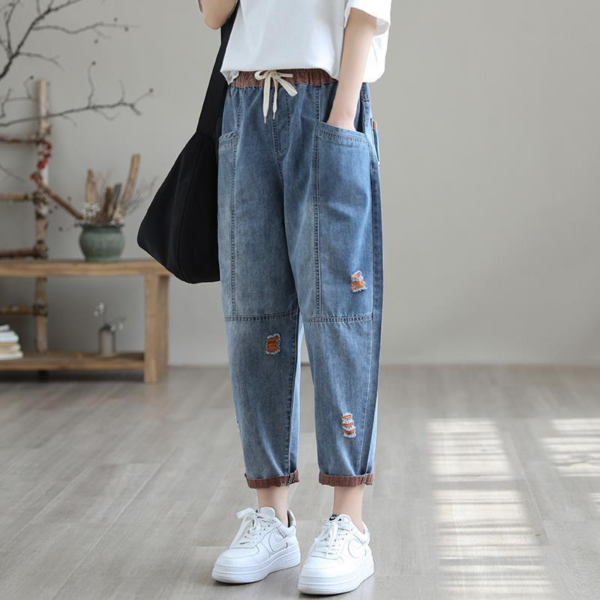 Women's: Summer Fashion Ripped Ninth Jeans - Image 2