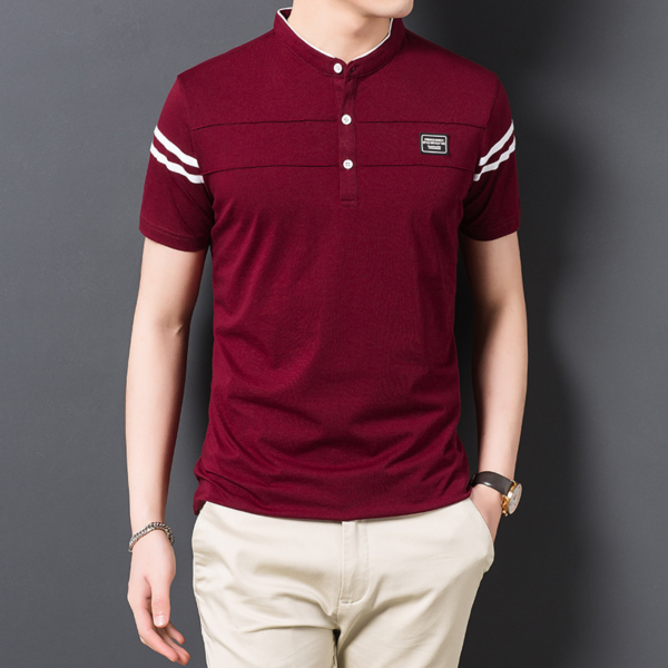 Summer Men's: T-shirt Fashion Stand Collar Short Sleeve - Image 5