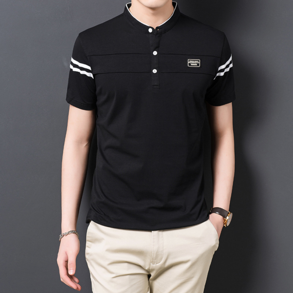 Summer Men's: T-shirt Fashion Stand Collar Short Sleeve - Image 3