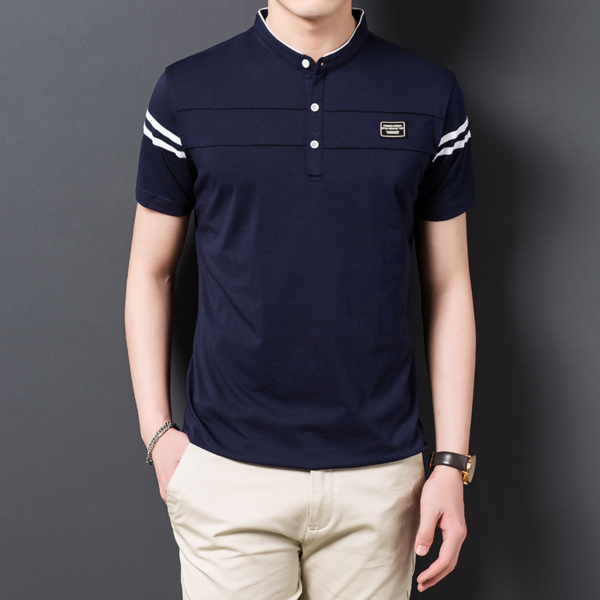 Summer Men's: T-shirt Fashion Stand Collar Short Sleeve - Image 2