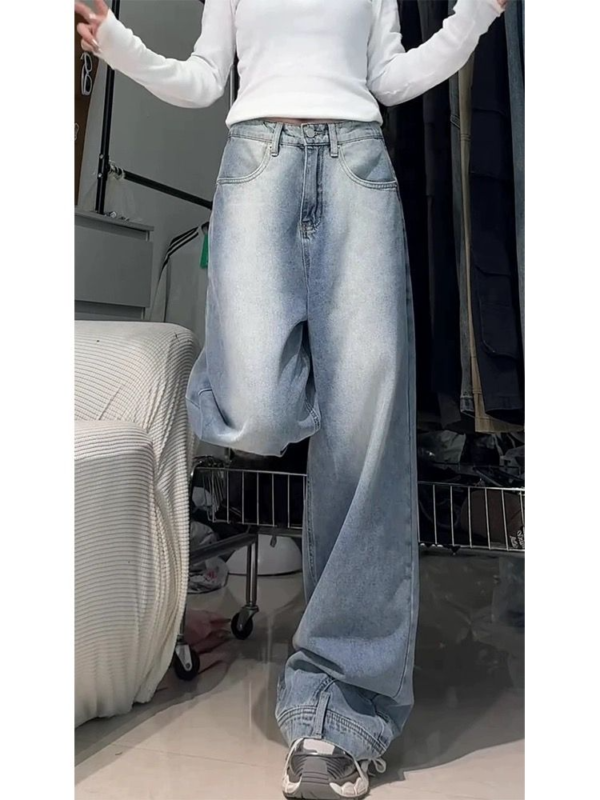 Water Washed: Retro Oversize Wide Leg Jeans For Women - Image 4